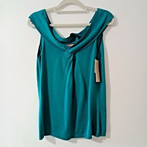 Bandolino Women's Martinique Green Silk Blend Twist Front Sleeveless Top Medium